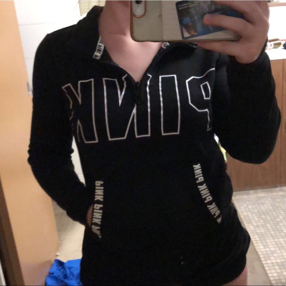 Pink Victoria’s Secret black pullover with pocket